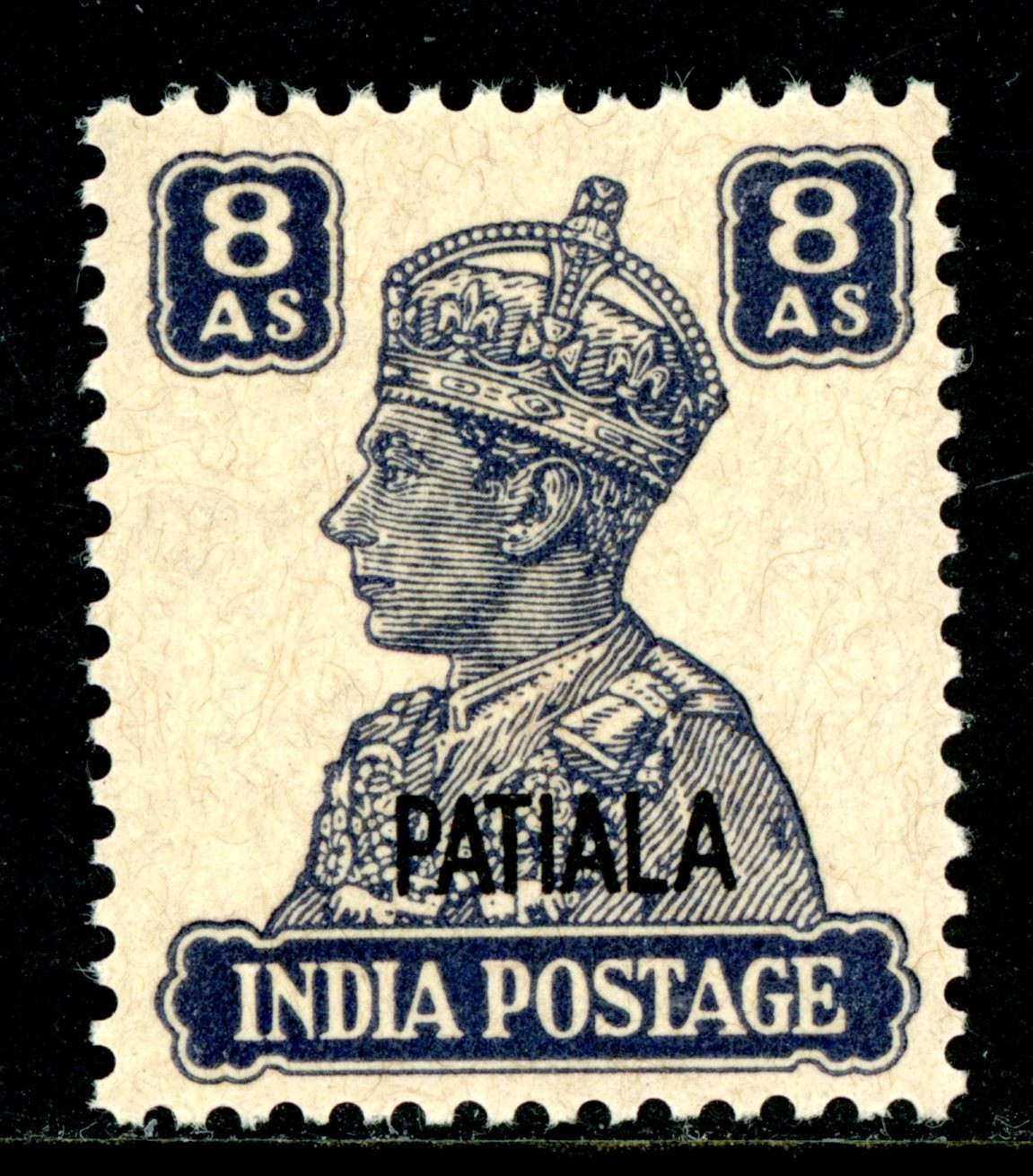 British India 1946 KGV Patiala State 8a Blue Violet Scott #113 MNH K480