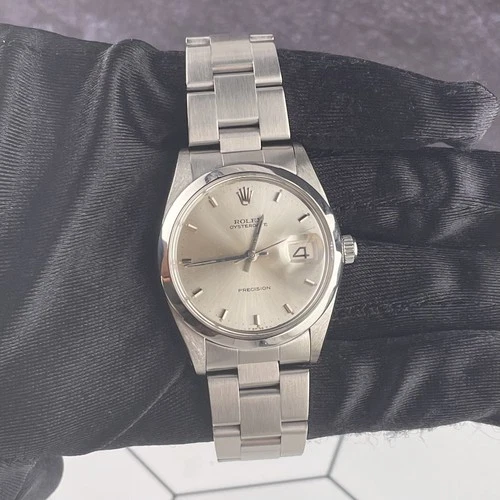 #42 Rolex 34mm OysterDate Precision Silver Dial Vintage Steel Men's Watch 6694