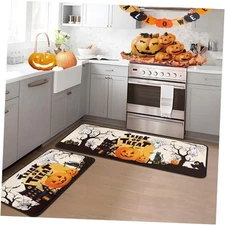 Halloween Pumpkin Kitchen Rug Set of 2 Trick or Treat Decorations Kitchen Mat 