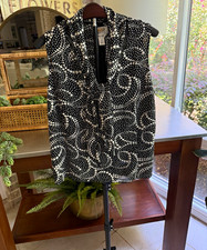 Talbots Petites Women's 14P Black/White Polka Dot Silk V-Neck Blouse