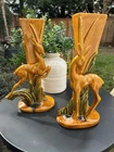 Vtg Royal Haeger Art Deco Gazelle Vase Pair R706 R707 MCM Art Pottery 15"