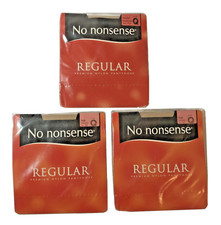 3 PAIR No Nonsense Regular Pemium Nylon Pantyhose NUDE Reinforced Toe SIZE Q