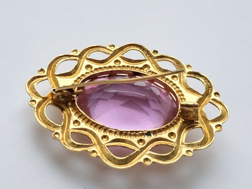 Vintage Soviet Brooch pink stone pin - Picture 11 of 12