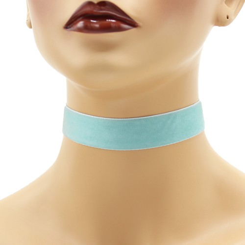Blue Velvet Choker 7/8 inch (22 - 23 mm) wide custom adjustable ribbon necklace - Picture 11 of 12