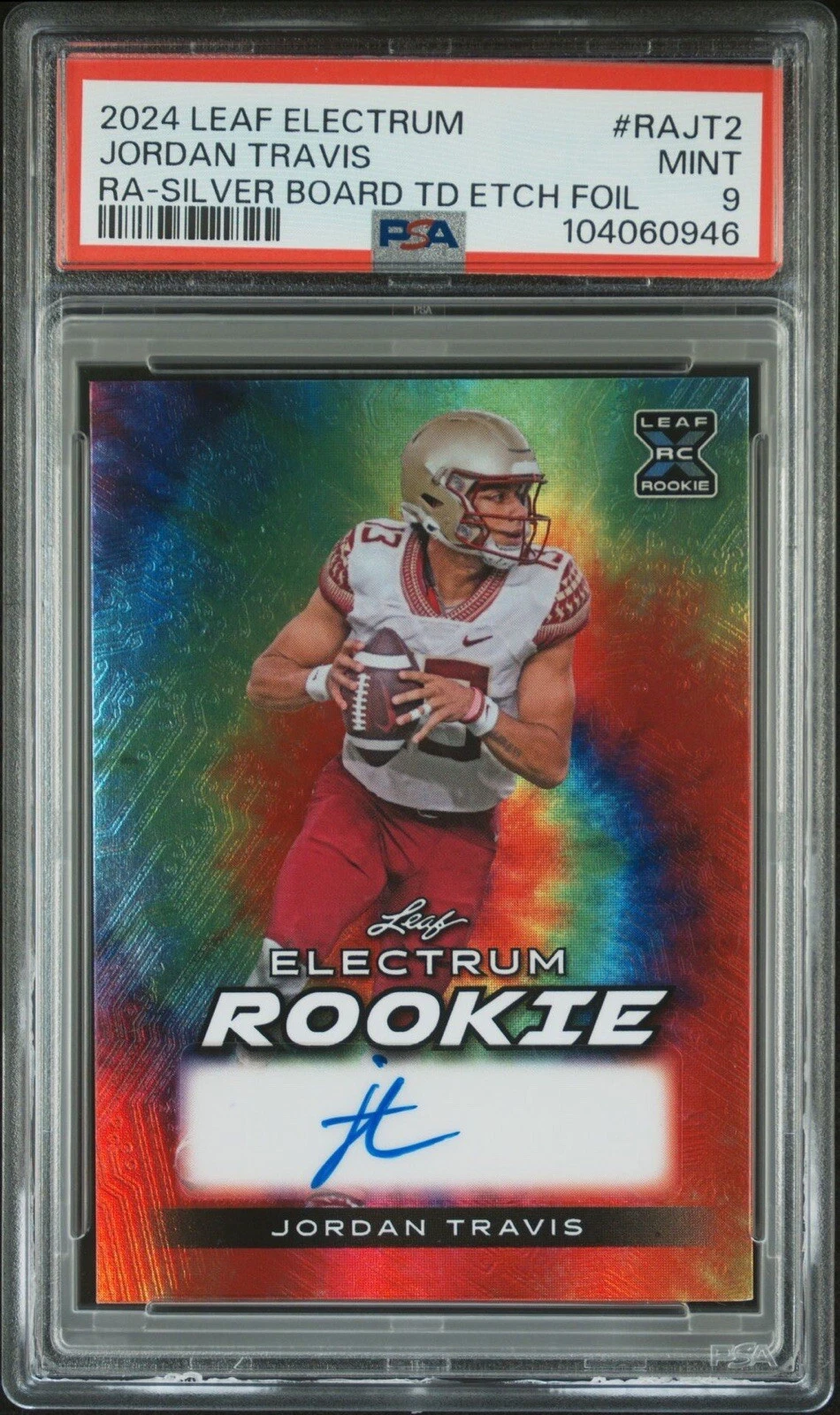 Jordan Travis Leaf Electrum Rookie Autographs #RAJT2 Silver Board Tie-Dye Etch Foil