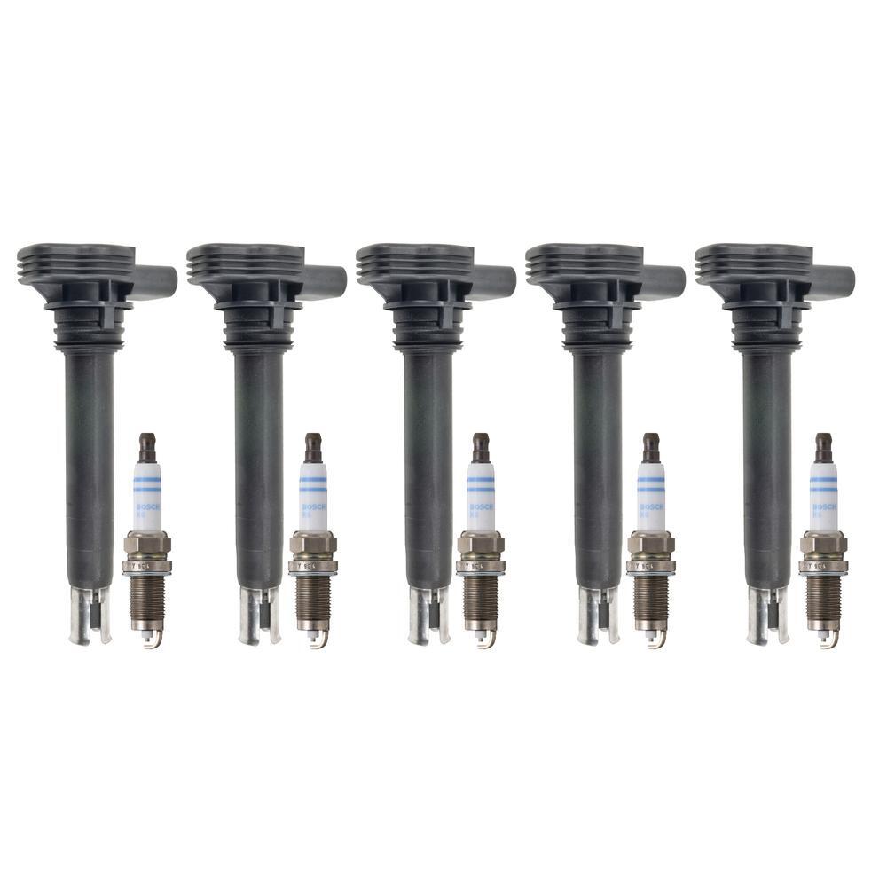 Bosch 5 Ignition Coils 5 Nickel-Yttrium Spark Plugs Kit For VW Rabbit S L5 08-09