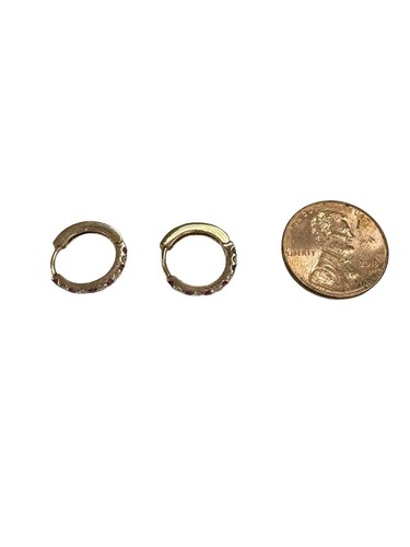 1/3 ctw Genuine Diamonds & Rubies Mini Hoop Earrings Huggies 14k Rose Gold - Picture 6 of 6
