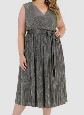 Anne Klein Plus Size Surplice Midi W/ Sash Anne Black/Gold / 16W