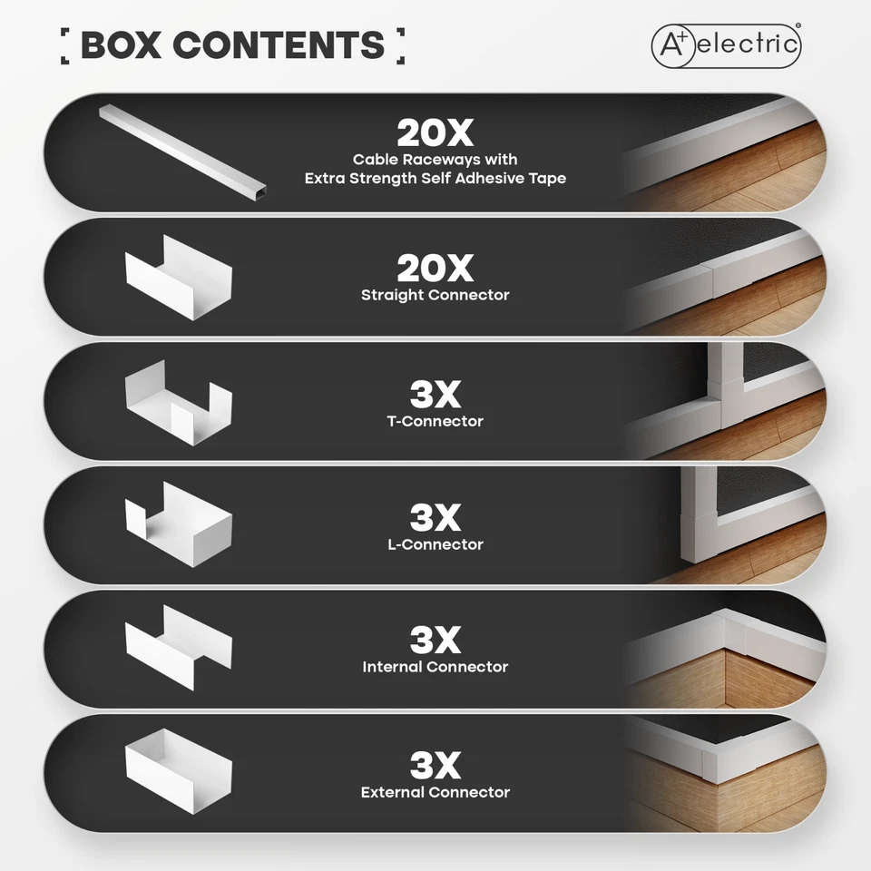 Ocultador de cables de pared de administración de cables 315" con 32 piezas Conn. Cable Raceway para cable 3-4 Foto 3 de 4