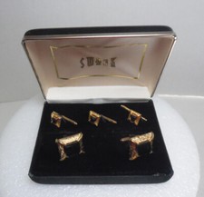 Vintage Swank Gold Tone  Black Onyx Cufflinks  Studs Dress Set in Original Box