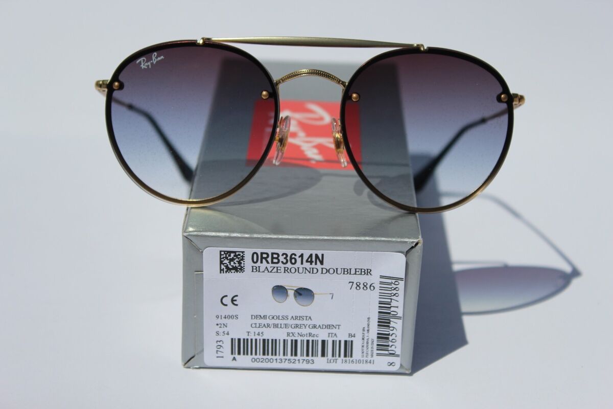 RAY-BAN RB3614N Sunglasses 9144/0S Blaze Round Double Arista Gold/Blue Grey  NEW 8056597017886 eBay