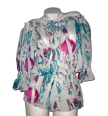 Bodyflirt  Chiffon  Bluse Tunika  Gr 34 XS  36 38 S  40  türkis weiß  Carmen Neu