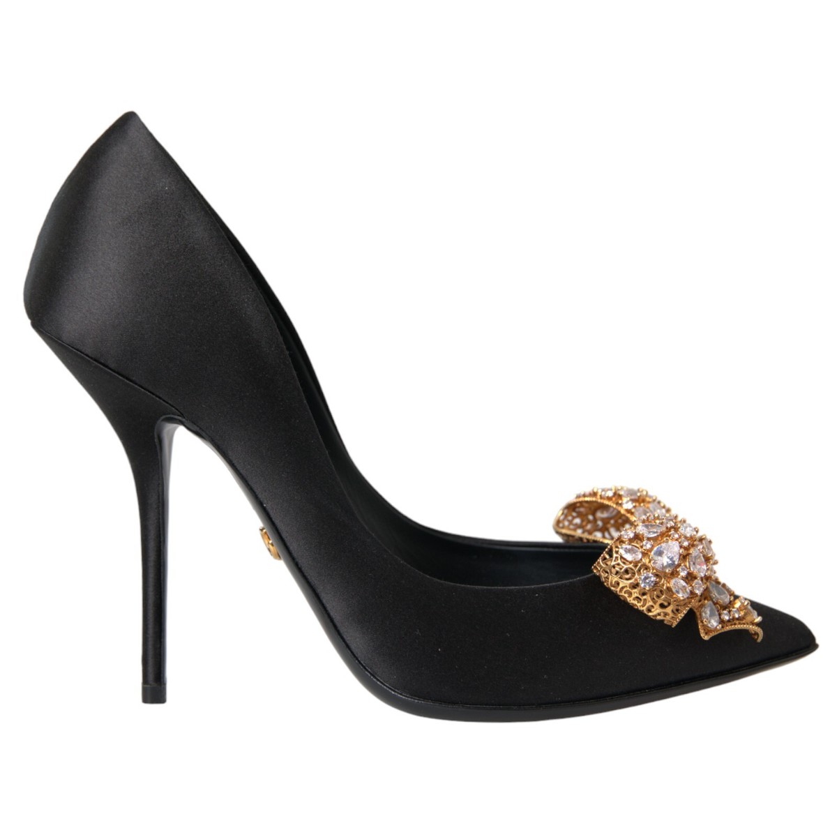 DOLCE & GABBANA Shoes Black Satin Bow Crystal Heels Pumps DOLCE & GABBANA Shoes Black Satin Bow Crystal Heels Pumps