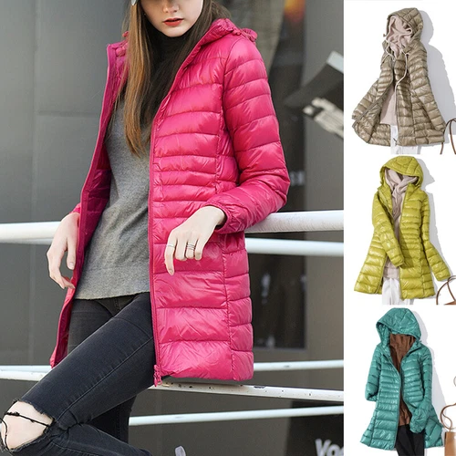 Winter Packable Ultralight Long Down Hooded Women Jacket Puffer Parka Coats - Picture 2 of 36