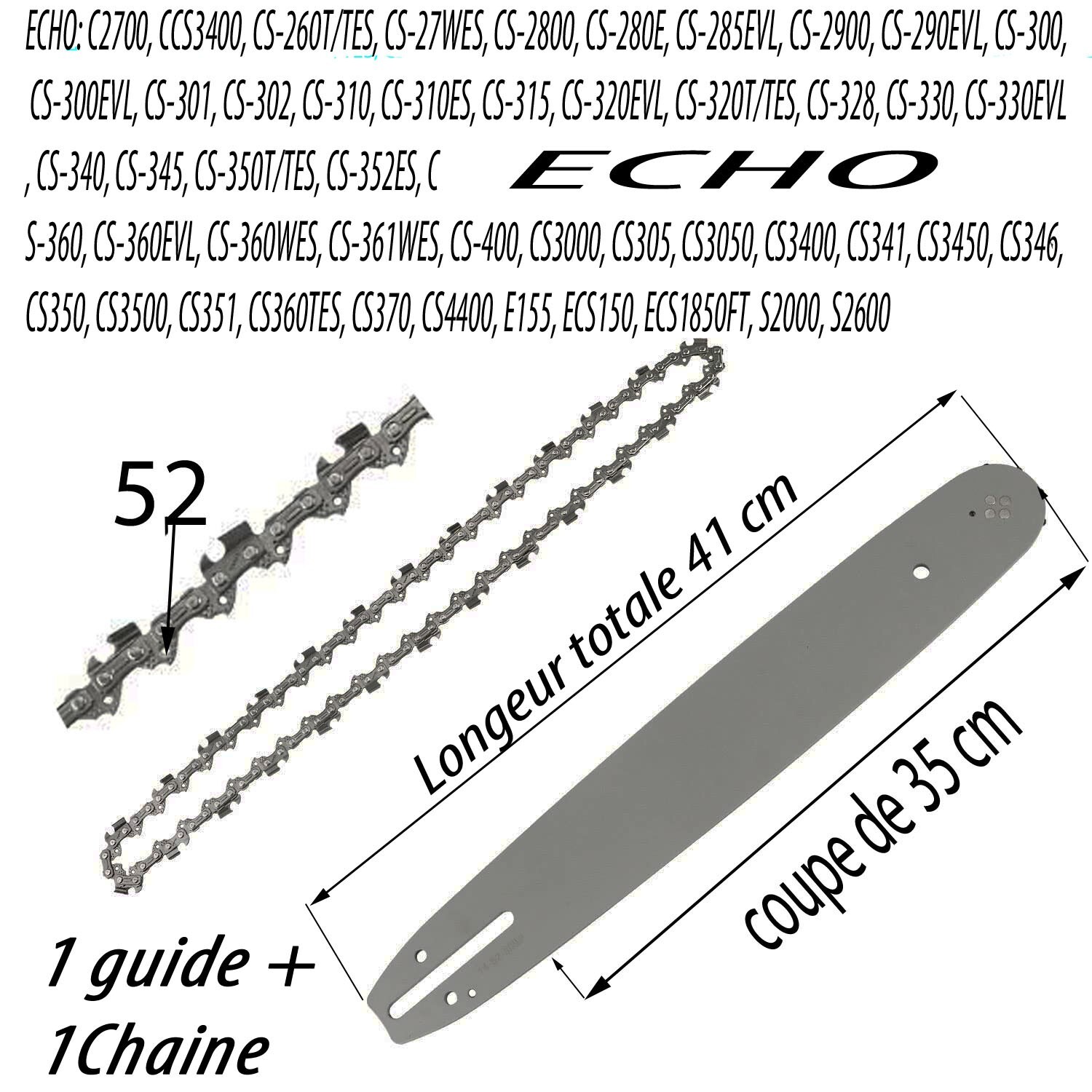 Guide ECHO 35cm et chaine 52E pour tronçonneuse CS-260T et CS-27WES