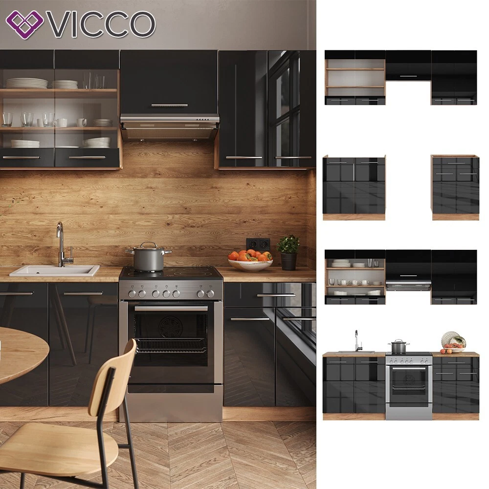 Cuisine Fame-Line, Anthracite-or/blanc, 300 cm, PT Chêne, Vicco