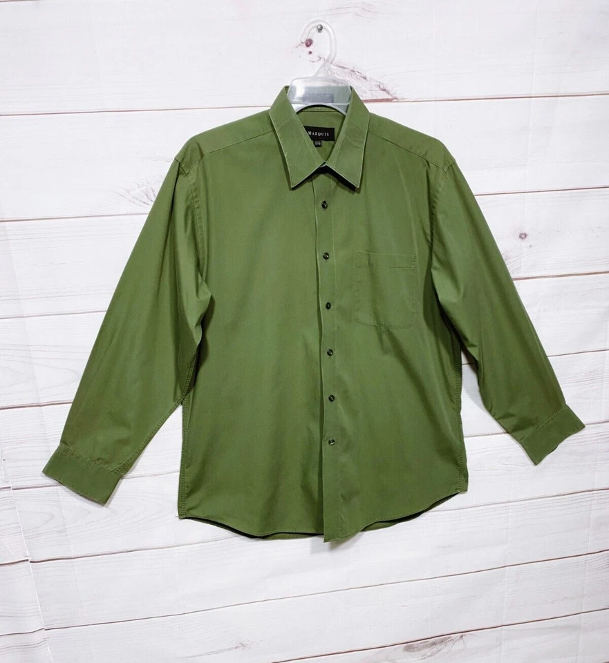 Camisa Marquis Para Hombre Talla L (16.5) Cuello Verde Bolsillo Abotonado Manga Larga Foto 2 de 4