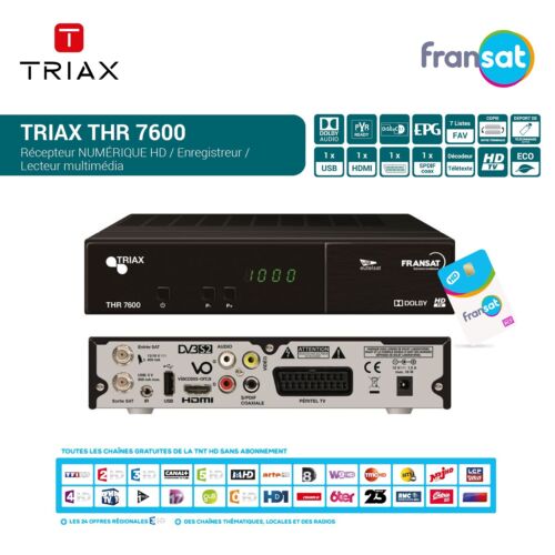 Récepteur Décodeur Satellite HD Triax THR 7600 FRANSAT + Carte FRANSAT - Photo 1/4