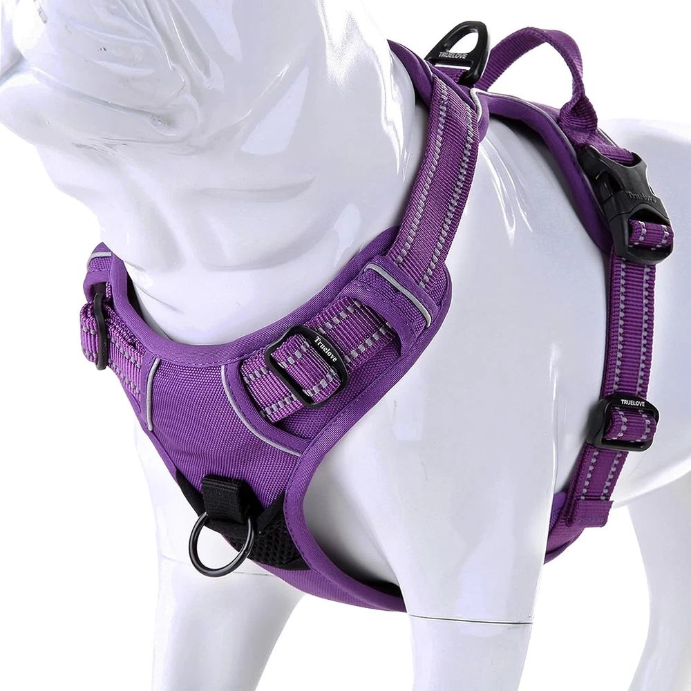 Dog Harness Soft Front. Reflective No Pull Harness with Handle and 2 Leash Att