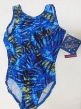 MotionWear foiled boatneck gymnastic leotard blue print girls medium child