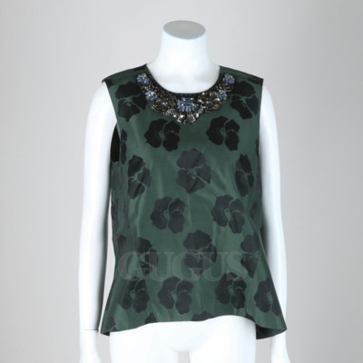 Tory Burch Silk Green Top Blouse Сrystallized Size 2