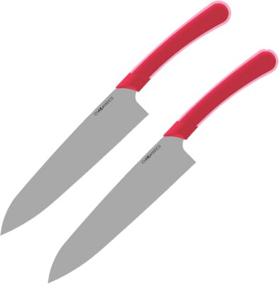 2 PACK Ontario Kitchen Chef's Knife 7.88'' 440A Steel Blade Red Synthetic Handle