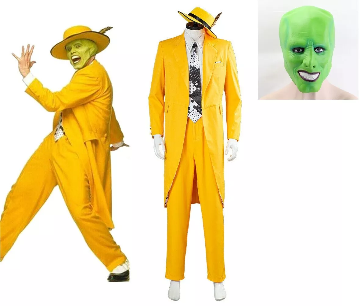 The Mask Jim Carrey Cosplay Costume Halloween Yellow Carnival Uniform Suit