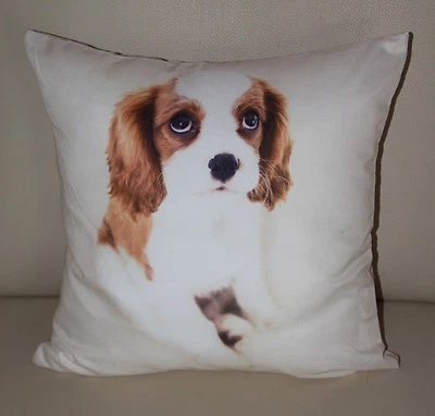 Kissenhülle Kissenbezug Dekokissen 40x40 cm Hunde Welpen Creme  beige gestreift - Bild 1 von 2