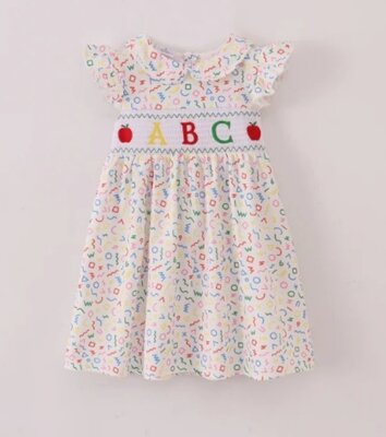 Boutique Back to School ABC Alphabet Embroidered Smocked Dress