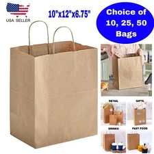 Paper bags Brown kraft bag with handles gift Retail shopping Bag 10''x12''x6.75'