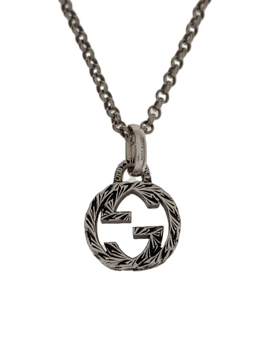 Collana con ciondolo ad incastro Gucci argento Ag925 incisa catena rotolo usata