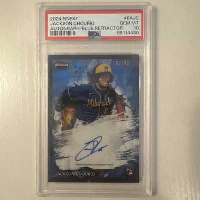 Topps Finest Autograph 2024 Blue Refractor /99 Jackson Chourio PSA 10 RC Brewers