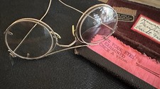 Vintage Reading Glasses Gold Rim Leather Case Cloth Round Lenses Steam Punk