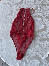 Victoria  s Secret Small Red Lingerie Teddy Bodysuit Thong Floral Lace Sheer