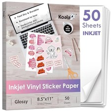 Koala Vinyl Sticker Paper for Inkjet Printer, Waterproof Glossy 50 Sheets