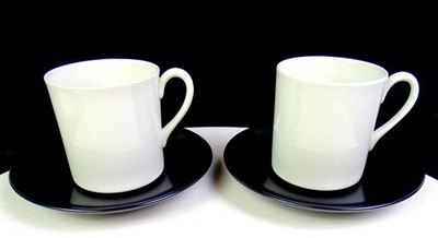 Myott Staffordshire Porcelain 2 Black & White 3 1/8'' Cup & Saucer Sets 1950s