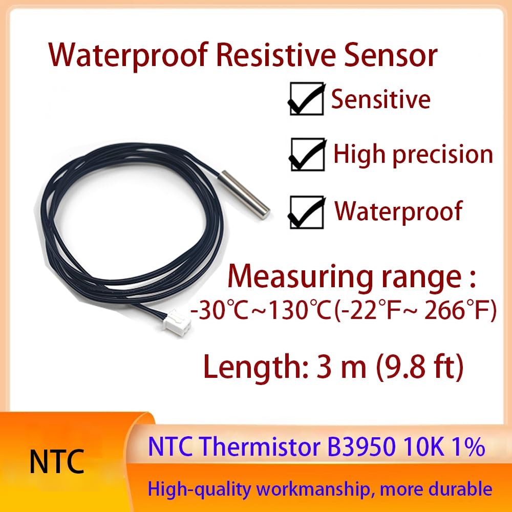 5PCS NTC 10k Thermistor Temperature Sensor Probe 3 Meter Waterproof Temp Sens...