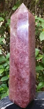 9" Natural Red Strawberry Quartz Crystal 6-Sided Tower Point Obelisk, 1213g
