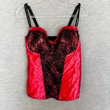 Cacique Corset Women Size 18/20 Red Satin Black Lace Bustier Lingerie Underwire