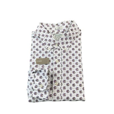 J.Crew White Purple Floral AOP Cotton Stretch L/S Button Front L Slim NWT