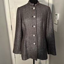 CHICO'S Woven Metallic Purple/Gray Lined Dress Jacket Coat Size 0 NEW