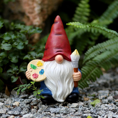 Garden Gnome with Paint Palette and Brush Statue Decoration Figurine Ornament fo