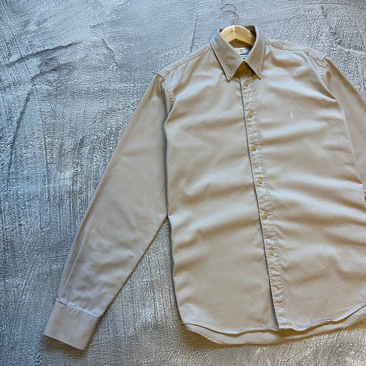 Camicia YSL Yves Saint Laurent taglia M beige classica 100% cotone colletto Kent logo