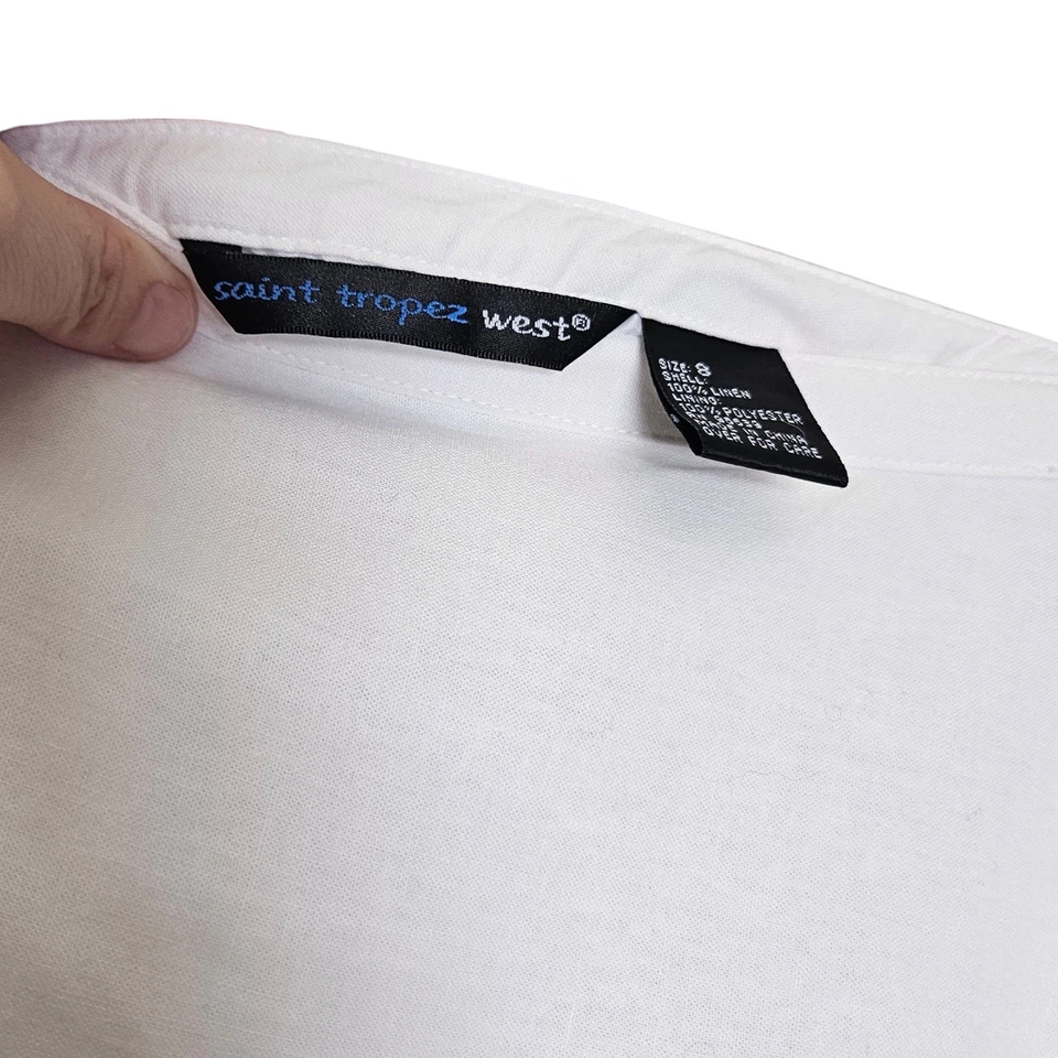 Maxi Falda Saint Tropez West Lino Blanco Borde de Encaje Talla 8 Boho Cottagecore Foto 3 de 4