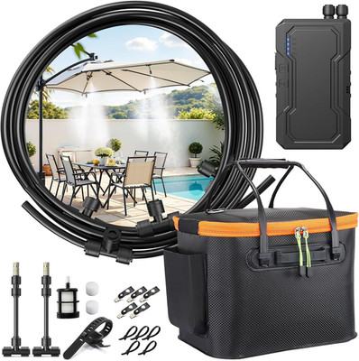 Portable Misting System for outside Patio, Outdoor Water Cooling Mister with Bat