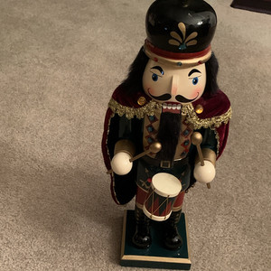 Wooden Christmas Nutcracker Drummer Figure Burgundy Cape Multicolor China
