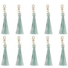 10pcs Leather Tassels, 6" Keychain Tassel with Lobster Swivel Light Green
