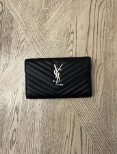 Saint Laurent YSL Monogram Large Wallet on Chain in Grained Leather