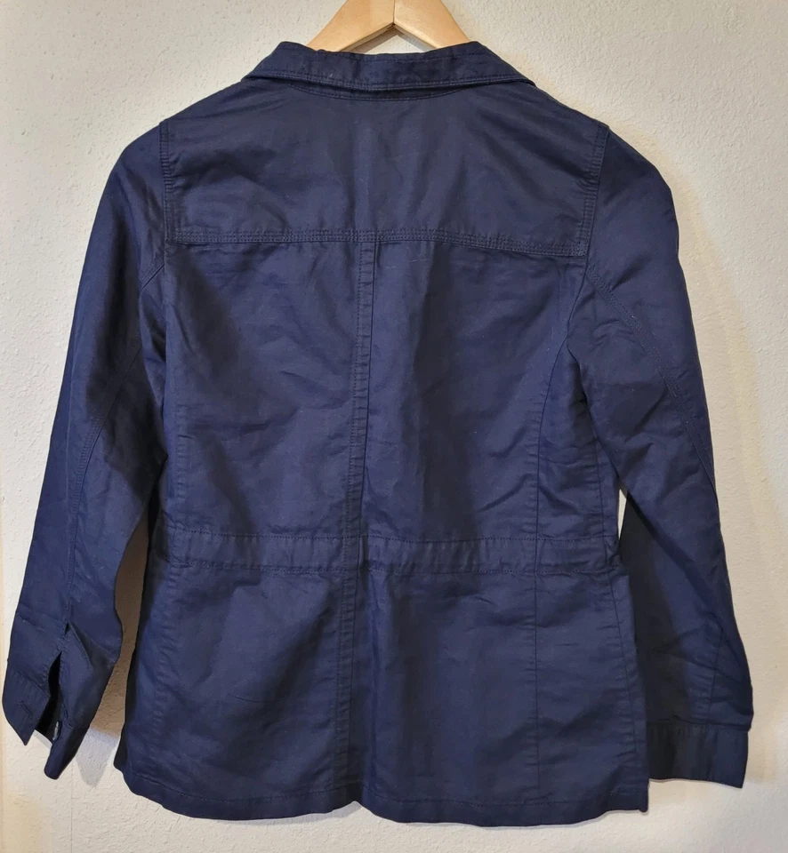 Talbots Utility Style Linen Blend Jacket Womens Small Navy Blue Shirt Tie Back - Image 2 of 4