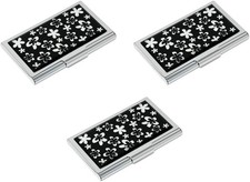 Set of 3 Slim Business Card Case Holders With Floral Daisy Pattern Silver 